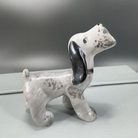 Vintage Miniature Porcelain Dog Figurine Gray Black With Spots Figure Japan VTG - Picture 9 of 12